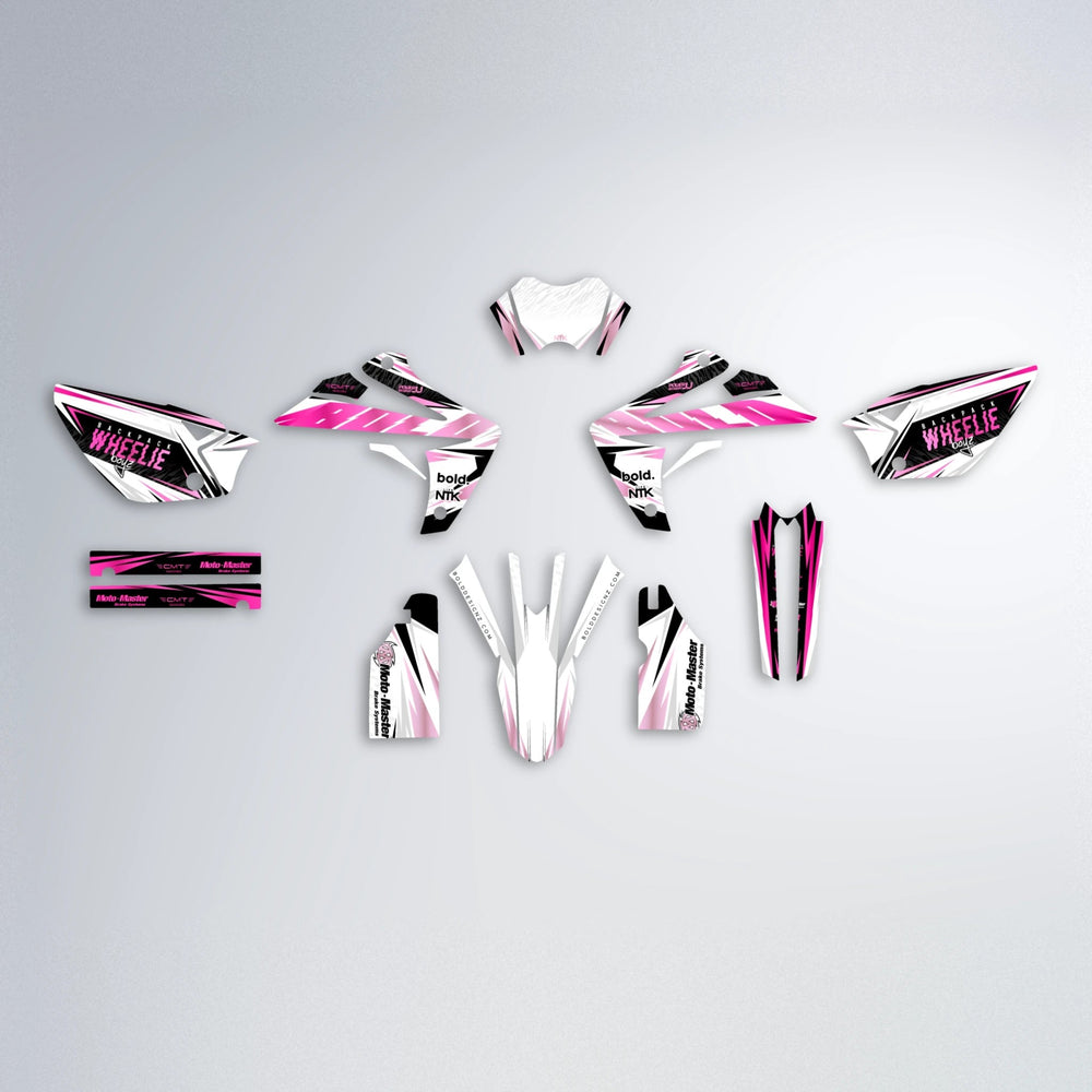 NTK V4 Rieju MRT graphics kit parts layout in Flamingo