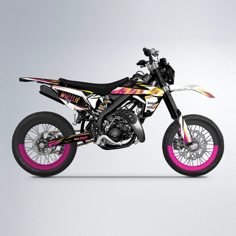 NTK V4 Rieju MRT supermoto graphics kit in Pink & Yellow