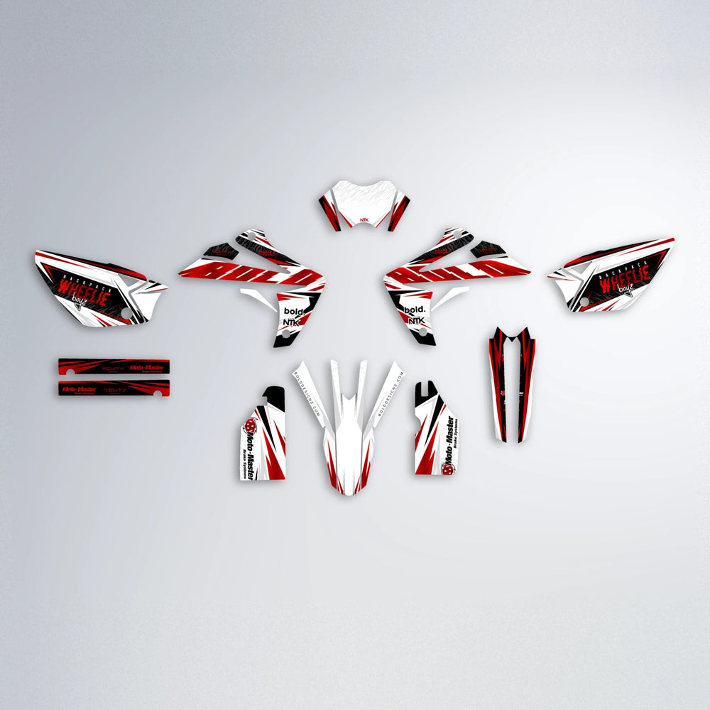 NTK V4 Rieju MRT graphics kit parts layout in Red