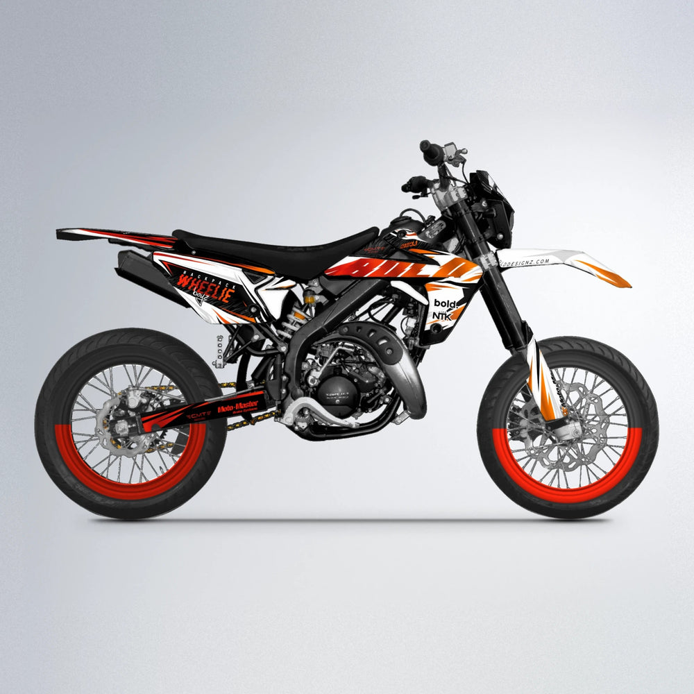 NTK V4 Rieju MRT supermoto graphics kit in Red & Orange