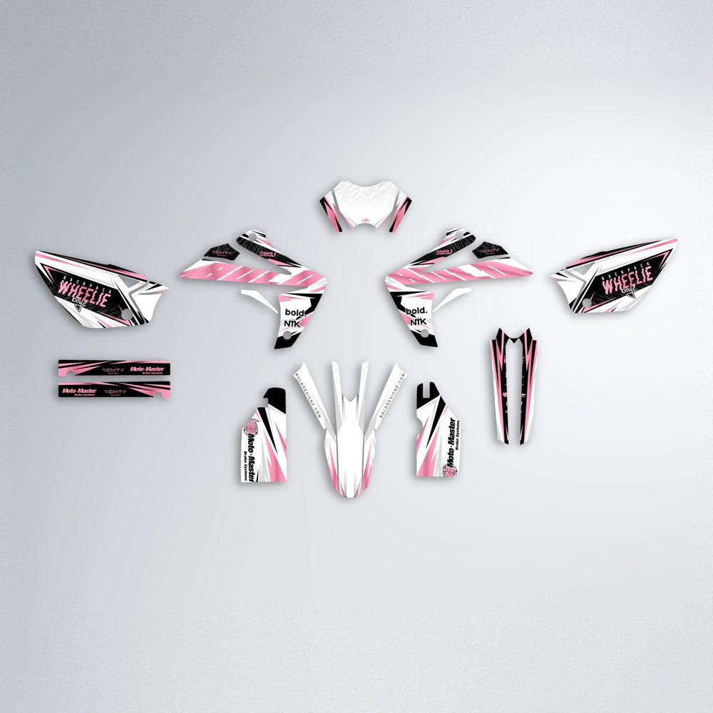 NTK V4 Rieju MRT graphics kit parts layout in Sakura Pink