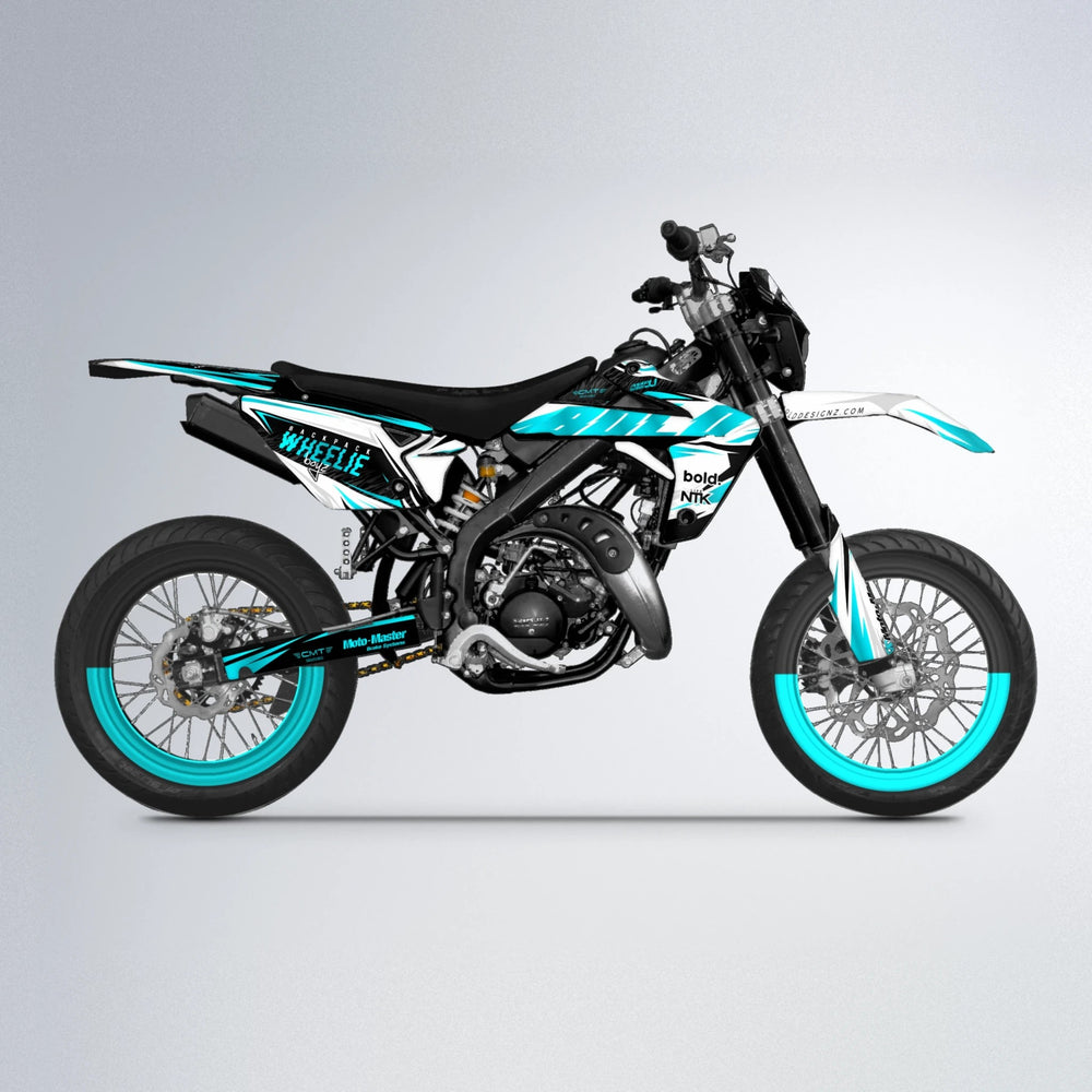 NTK V4 Rieju MRT supermoto graphics kit in Teal