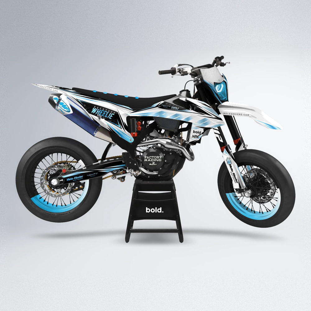 NTK V4 supermoto graphics kit in Light Blue & White