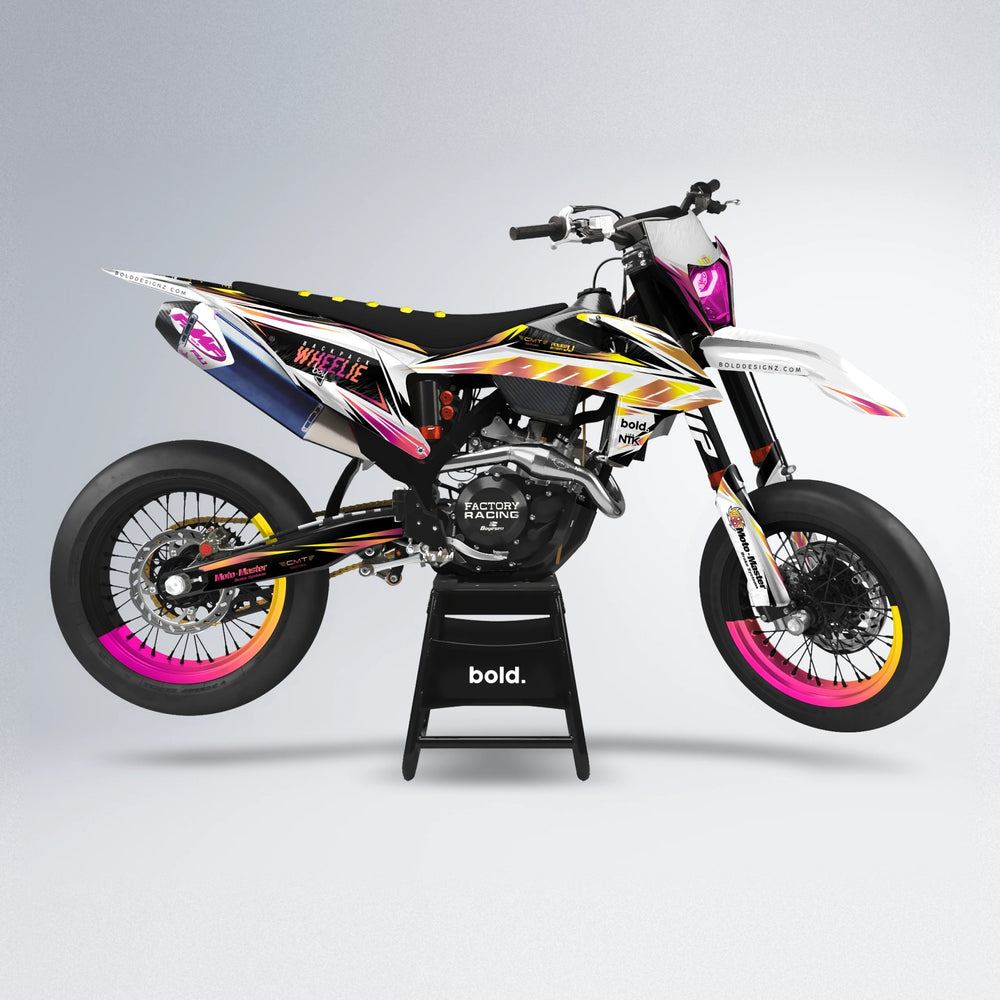 NTK V4 supermoto graphics kit in Pink & Yellow