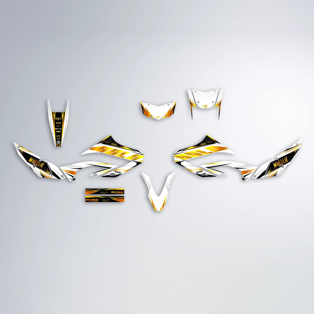 NTK V4 Yamaha WR 125X graphics kit parts layout in Orange & Yellow