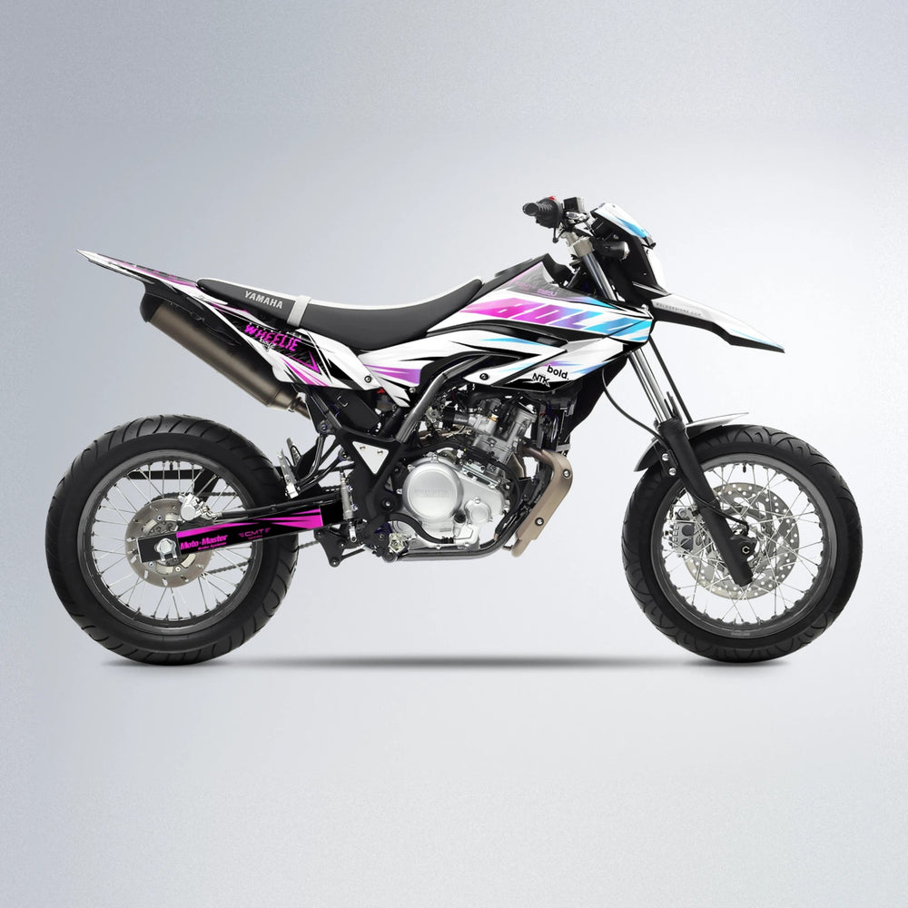 NTK V4 Yamaha WR 125X supermoto graphics kit in Pink & Light Blue