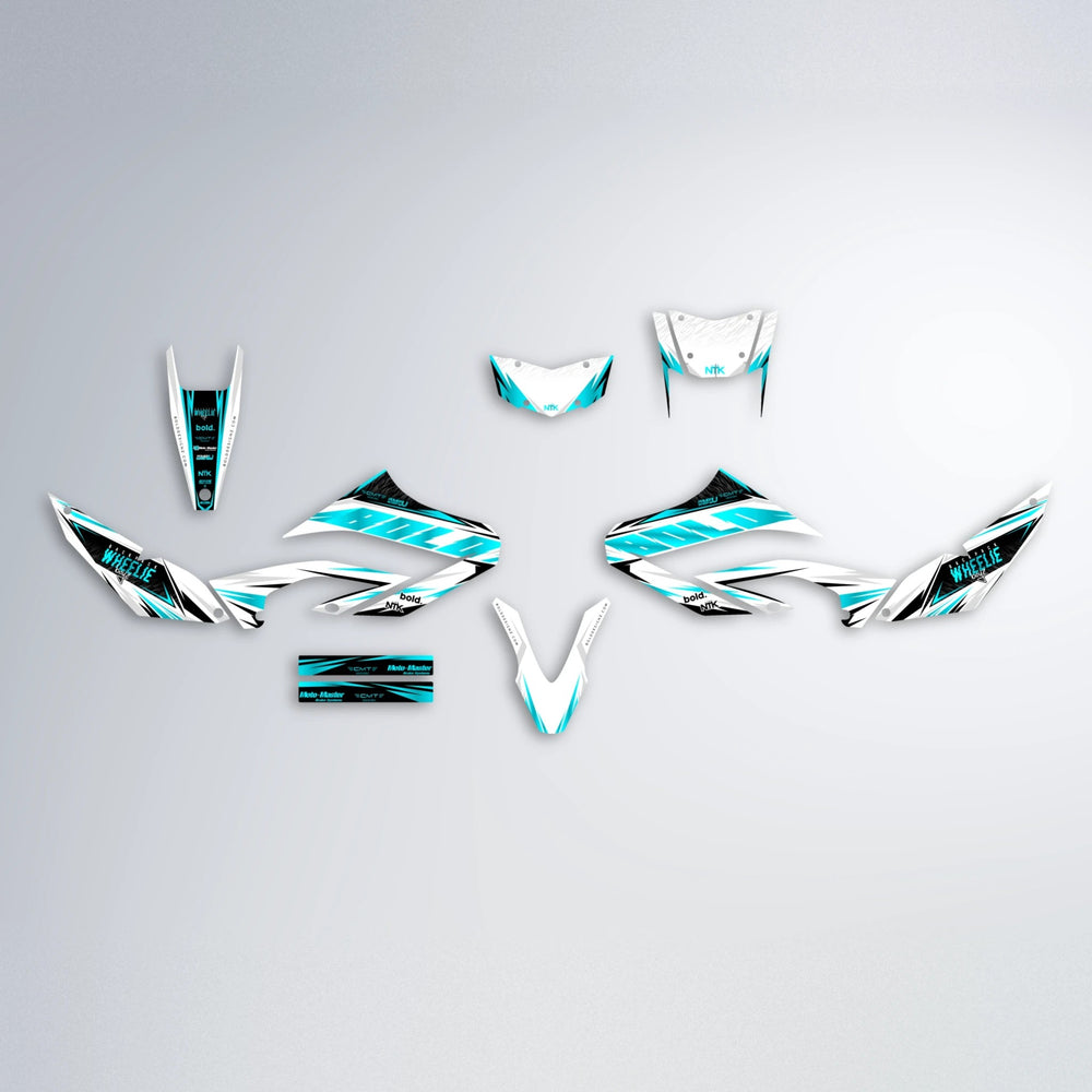 NTK V4 Yamaha WR 125X graphics kit parts layout in Teal