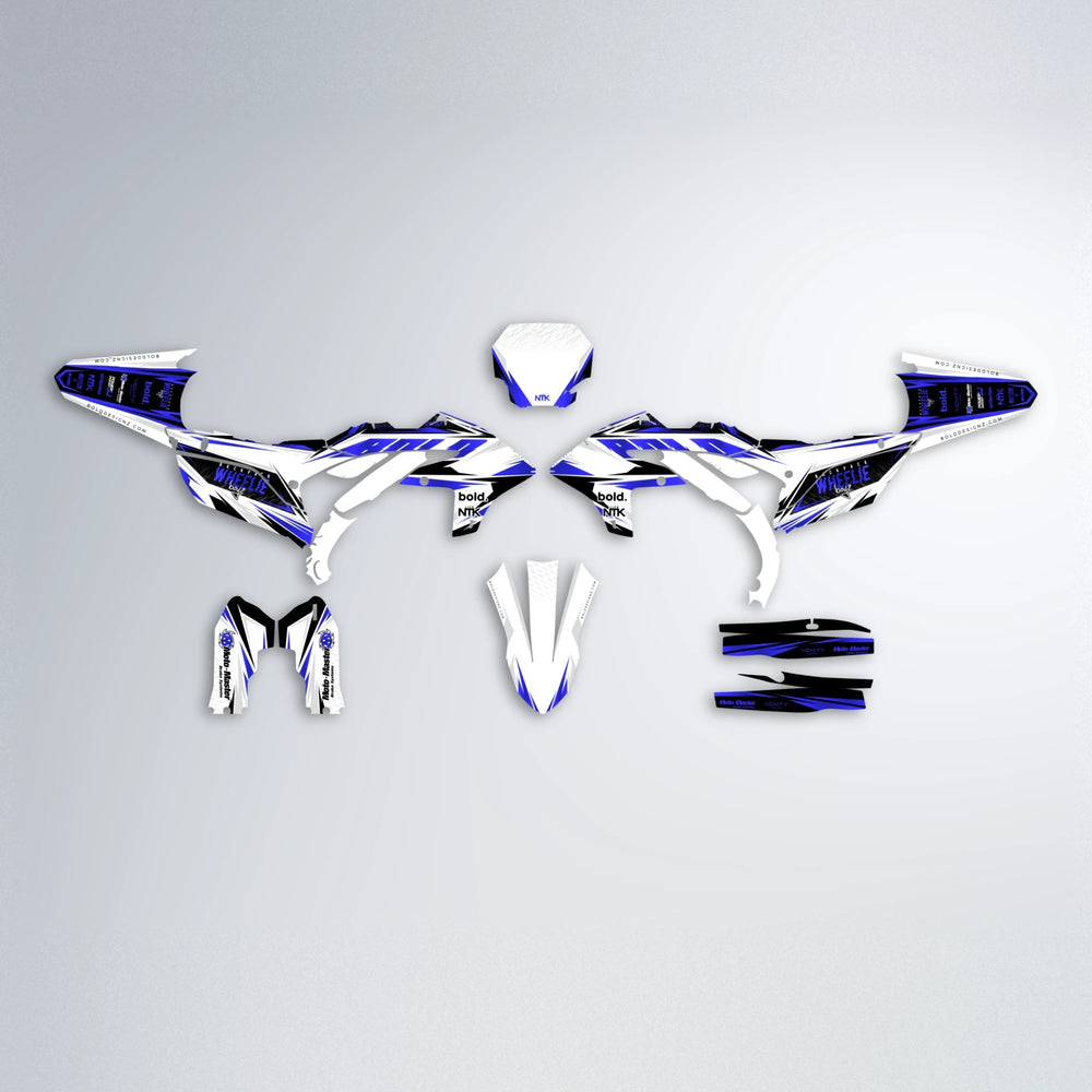 NTK V4 Yamaha YZF MX graphics kit parts layout in Blue