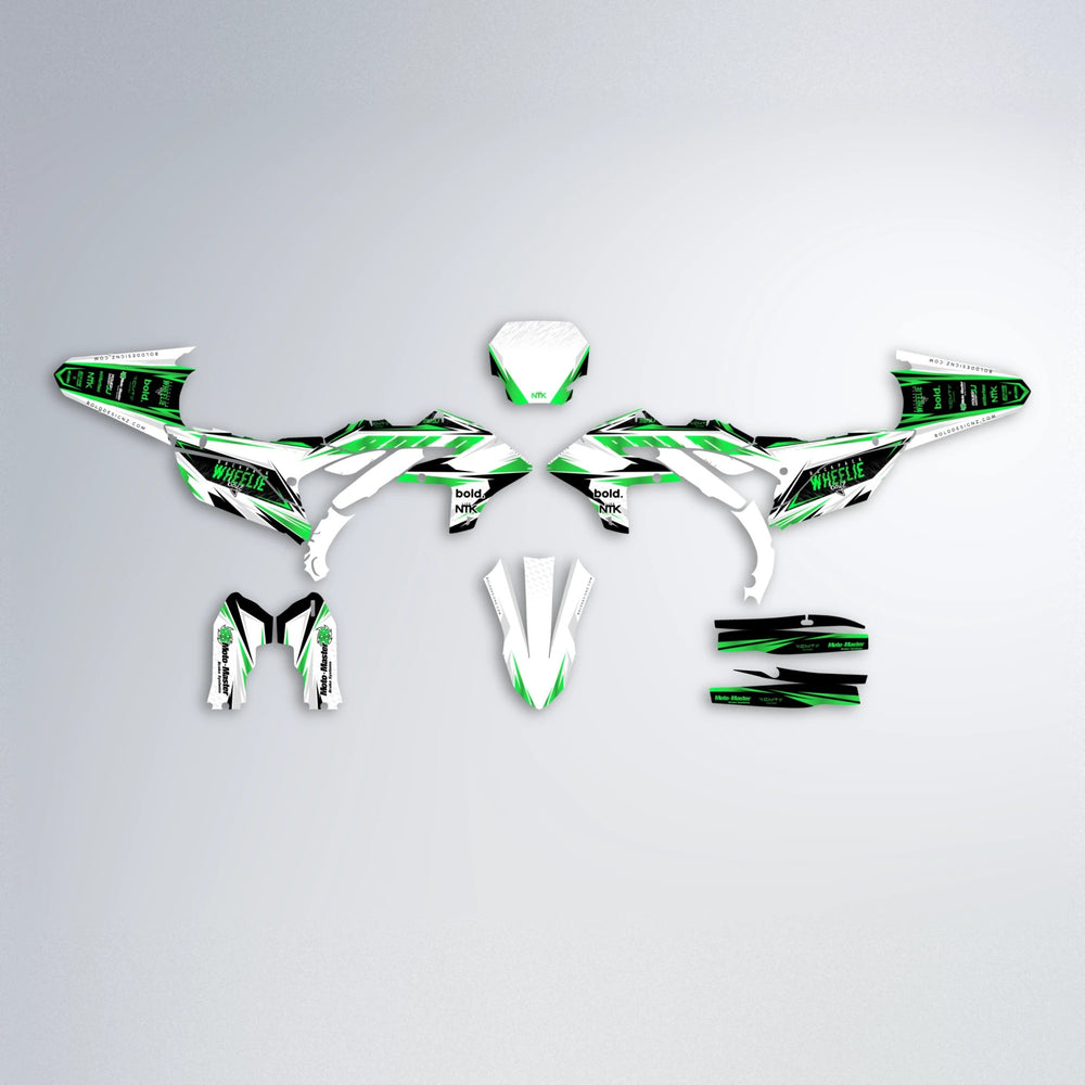 NTK V4 Yamaha YZF MX graphics kit parts layout in Green