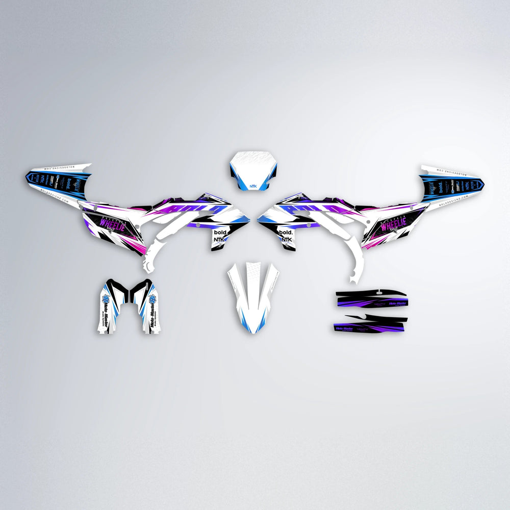 NTK V4 Yamaha YZF SM graphics kit parts layout in Blue Purple Fade