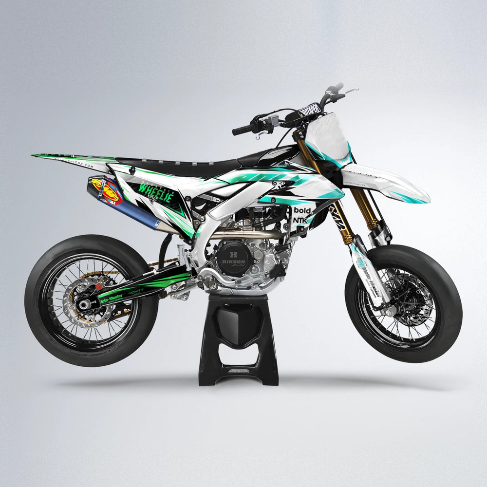 NTK V4 Yamaha YZF SM supermoto graphics kit in Cyan & Green