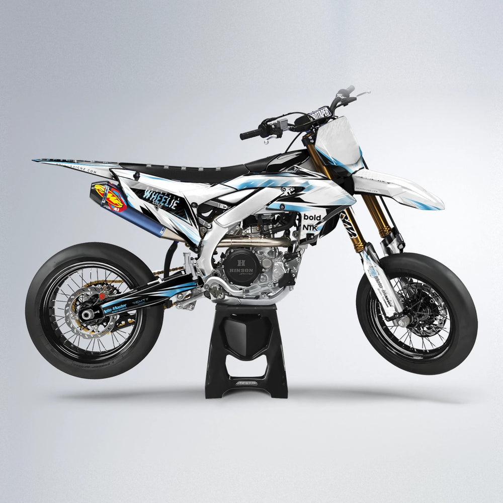 NTK V4 Yamaha YZF SM supermoto graphics kit in Light Blue & White