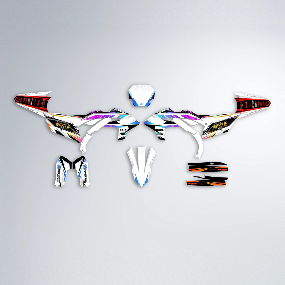 NTK V4 Yamaha YZF SM graphics kit parts layout in Sunset Fade