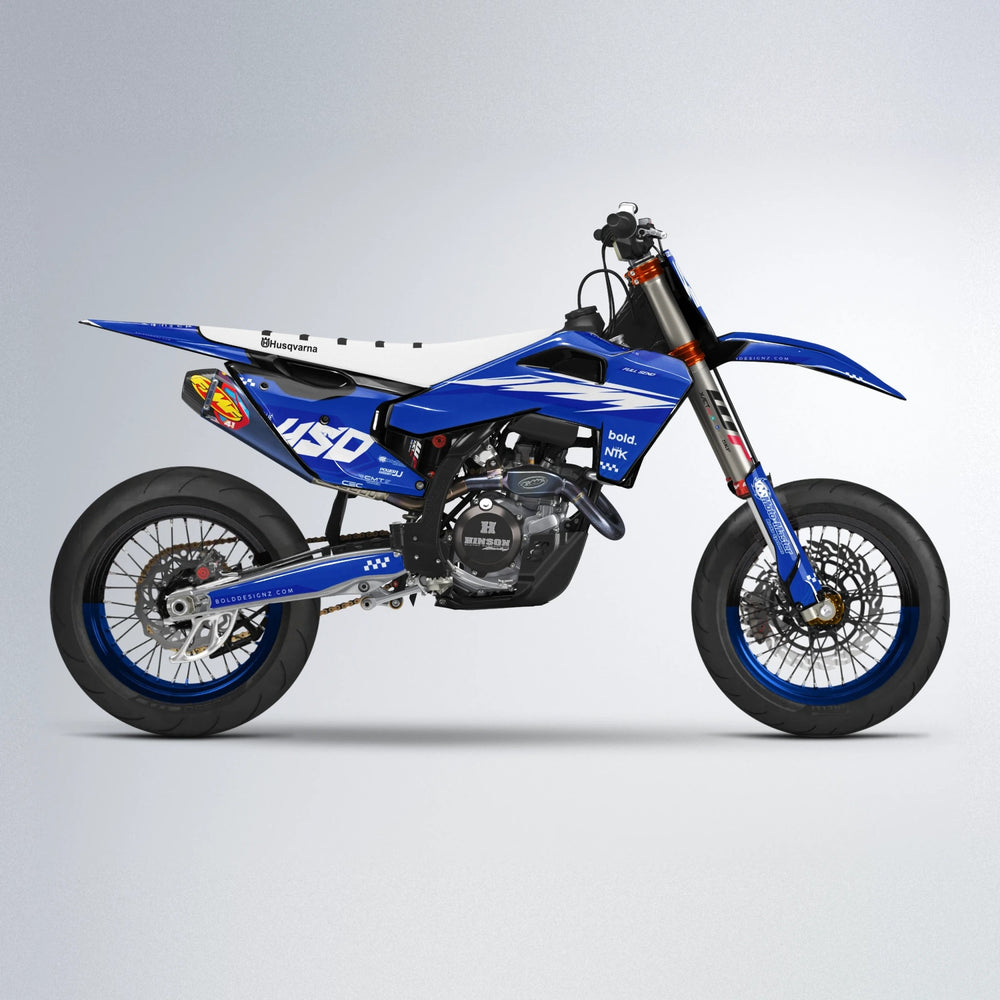 NTK V5 Husqvarna FE/TE supermoto graphics kit in Blue
