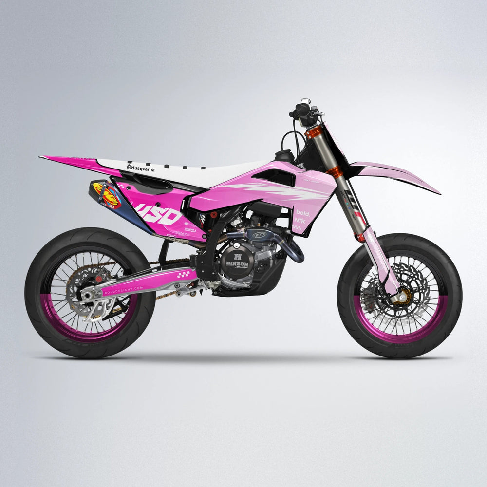NTK V5 Husqvarna FE/TE supermoto graphics kit in Flamingo
