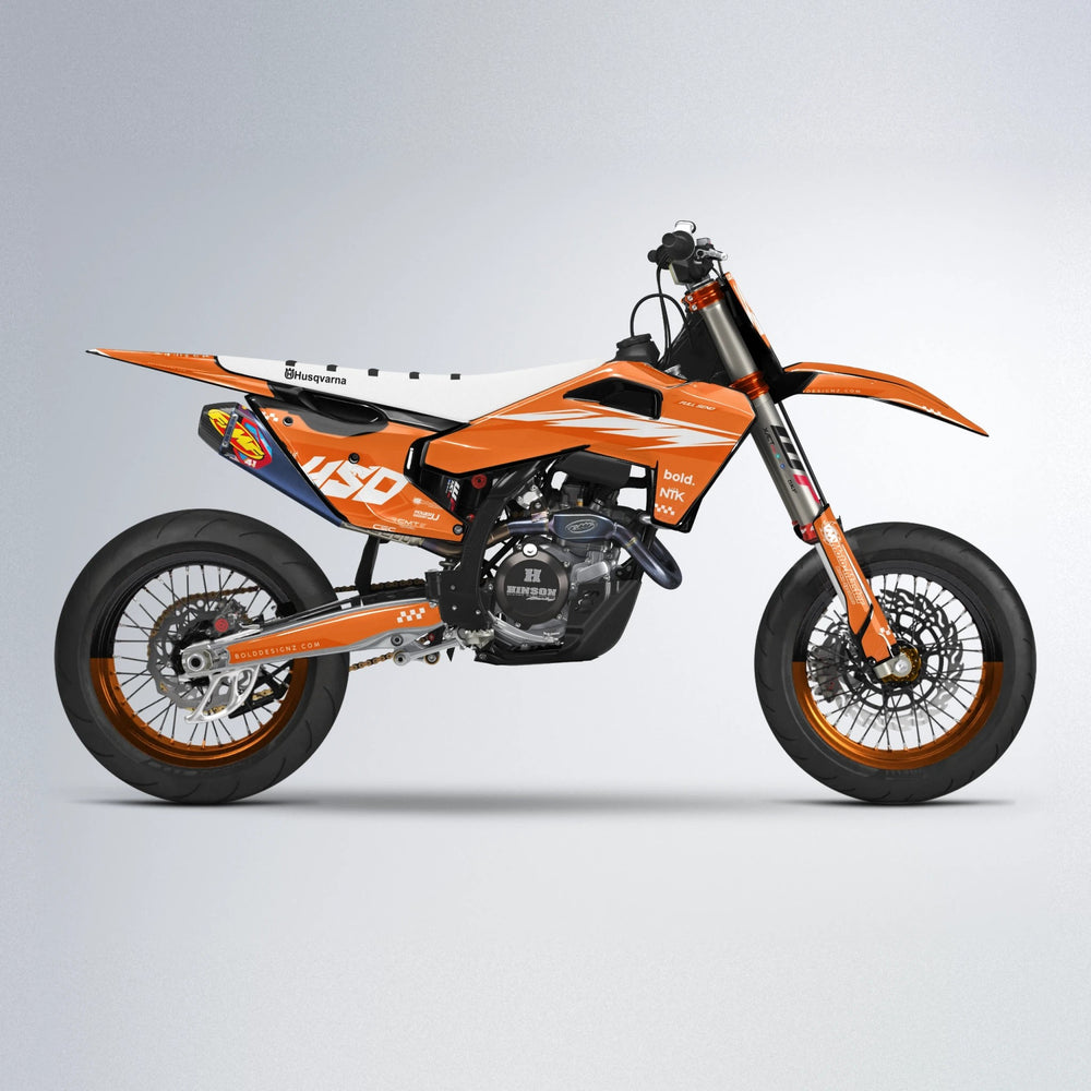 NTK V5 Husqvarna FE/TE supermoto graphics kit in Orange