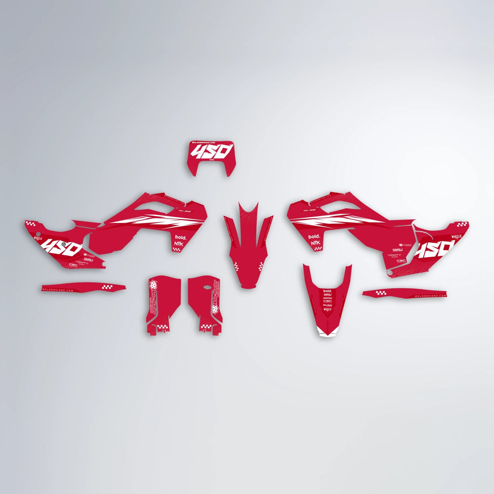 NTK V5 Husqvarna FE/TE graphics kit parts layout in Red