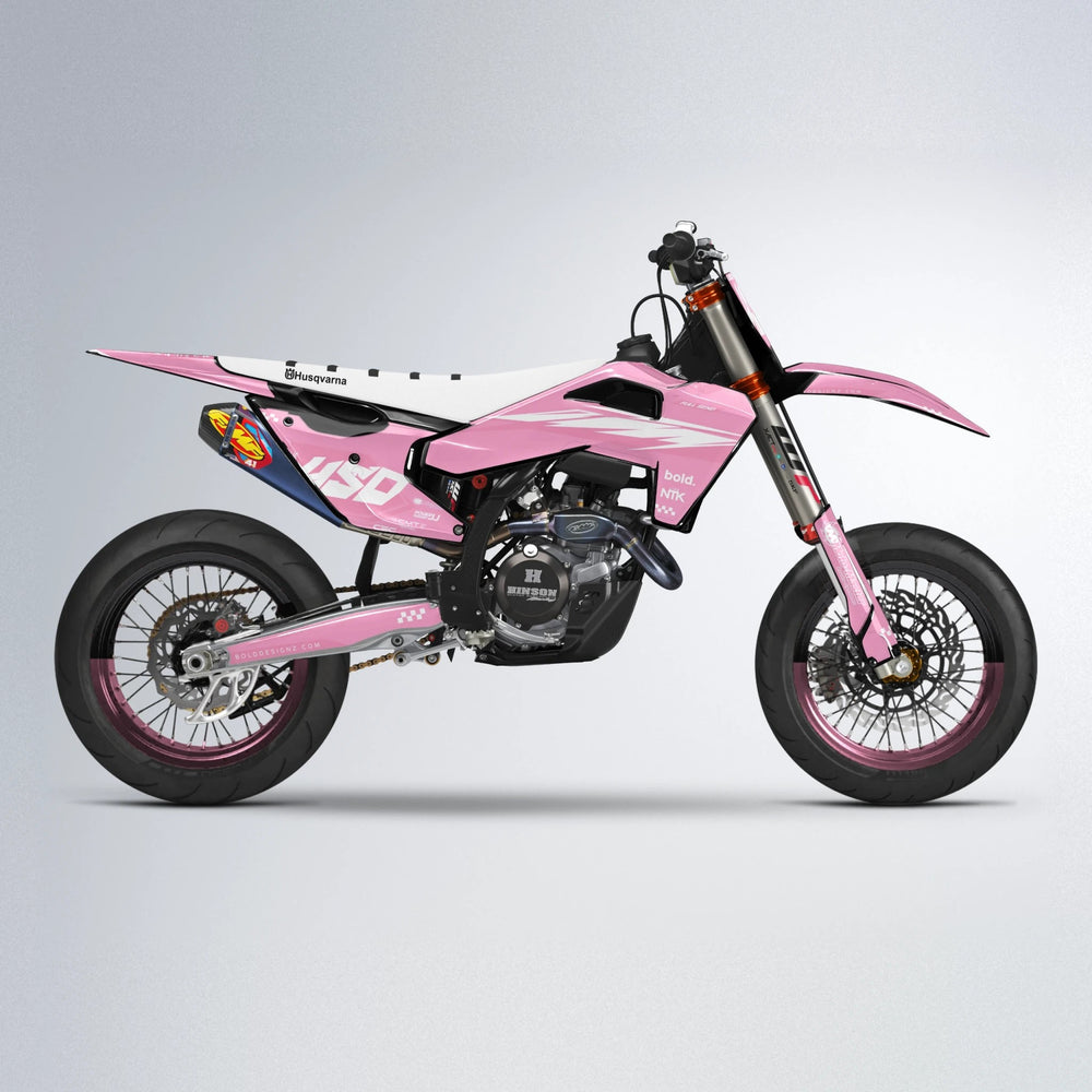 NTK V5 Husqvarna FE/TE supermoto graphics kit in Sakura Pink