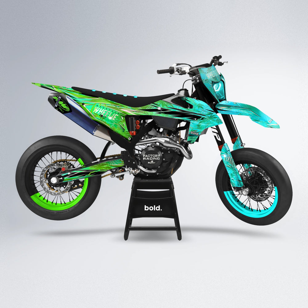 OASIS supermoto graphics kit in Cyan & Green
