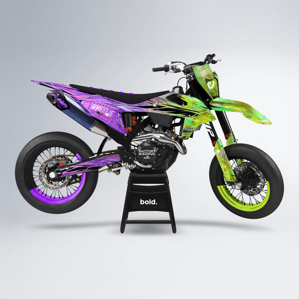 OASIS supermoto graphics kit in Purple & Fluo Yellow