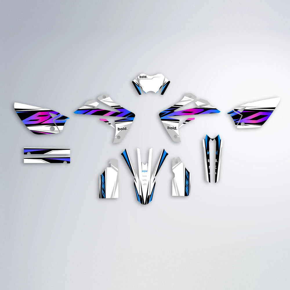OPTIC Rieju MRT graphics kit parts layout in Blue Purple Fade