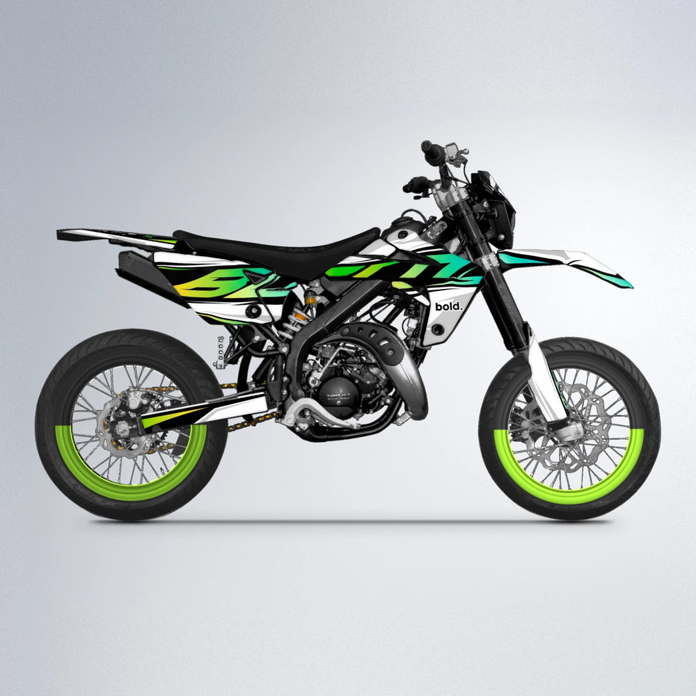 OPTIC Rieju MRT supermoto graphics kit in Cyan & Green