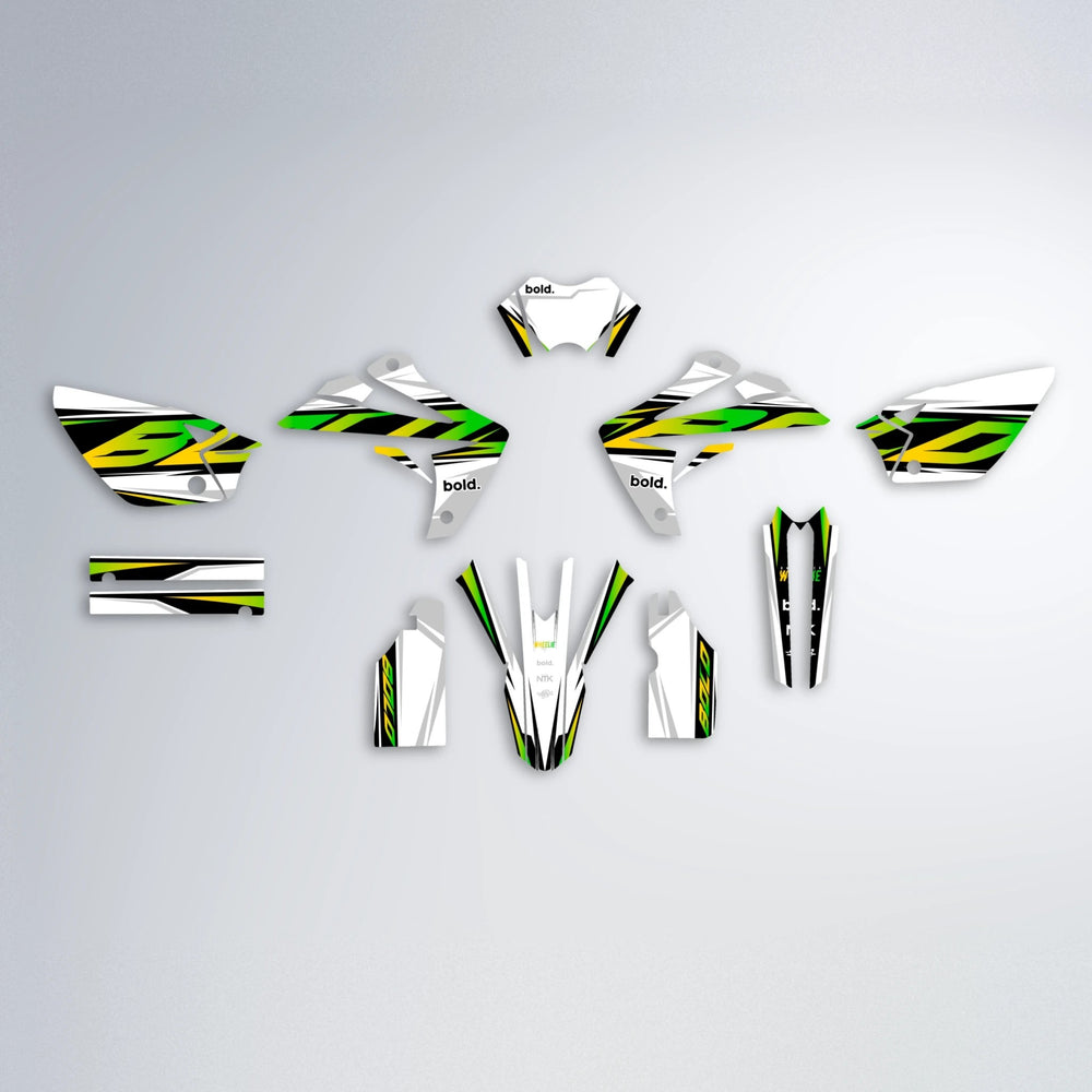 OPTIC Rieju MRT graphics kit parts layout in Green