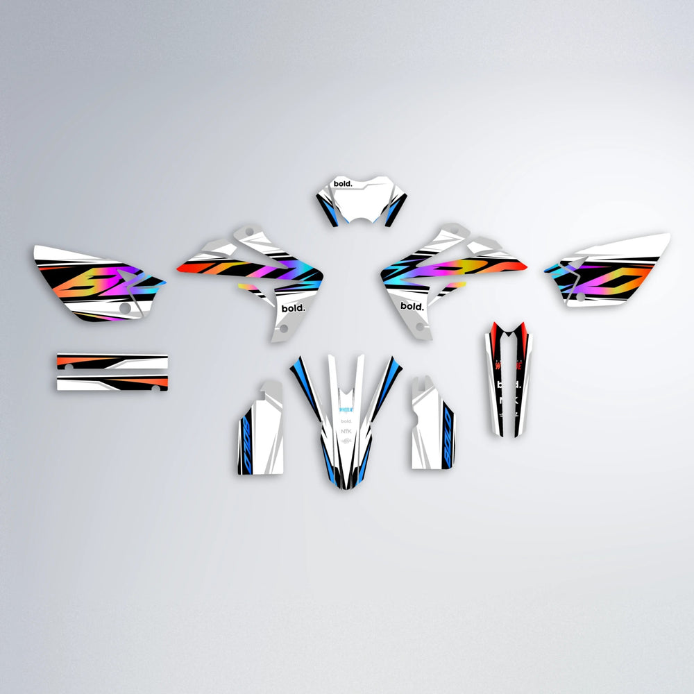 OPTIC Rieju MRT graphics kit parts layout in Sunset Fade