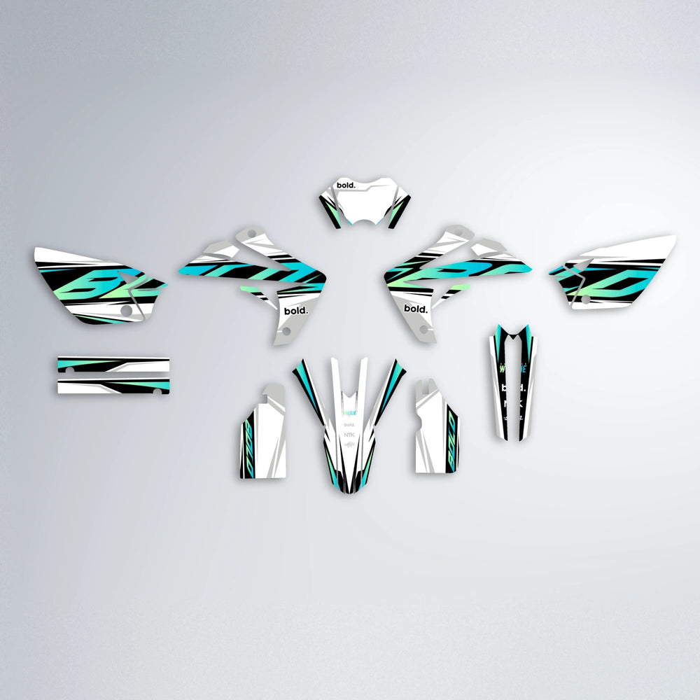OPTIC Rieju MRT graphics kit parts layout in Teal