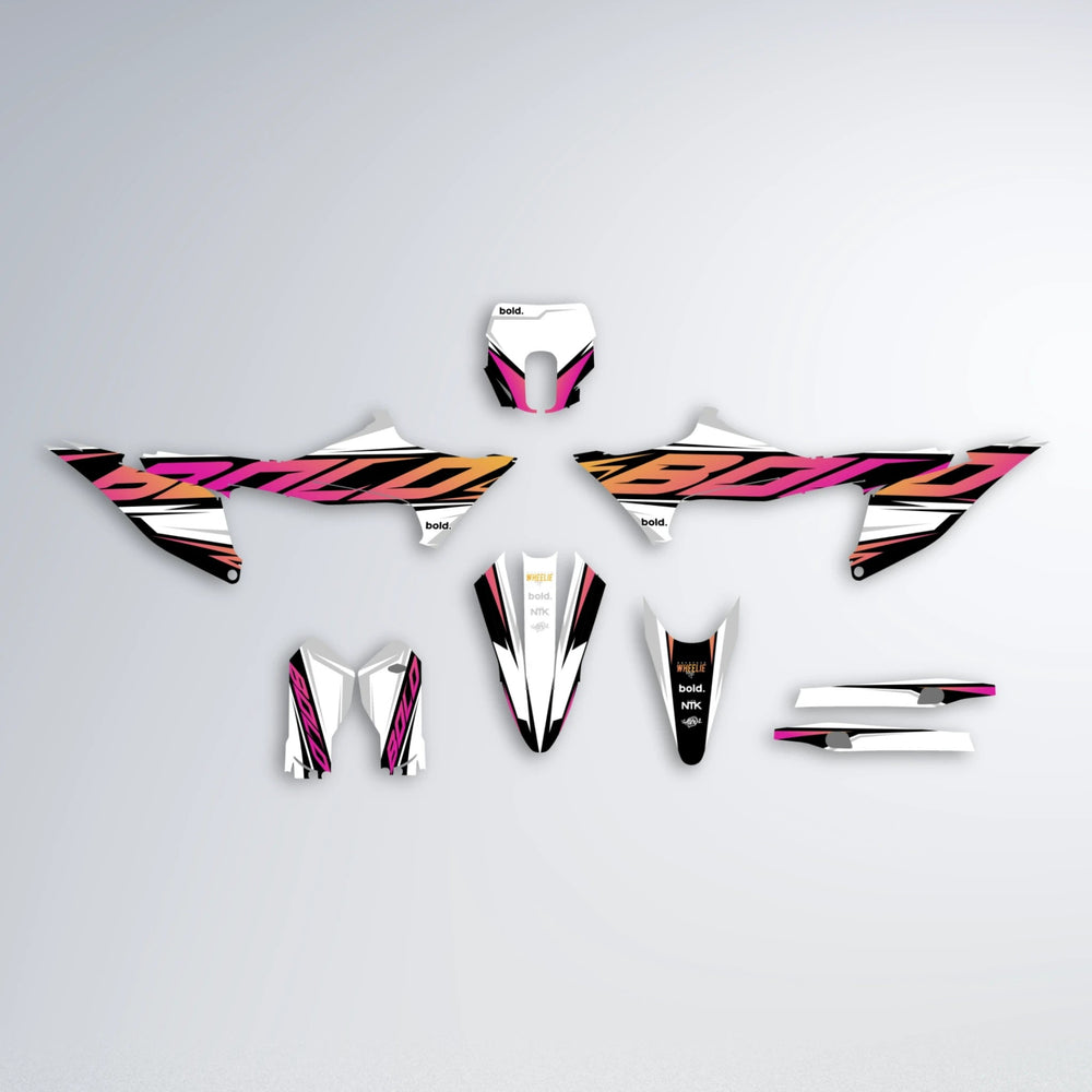 OPTIC Stark Varg SM graphics kit parts layout in Pink & Yellow