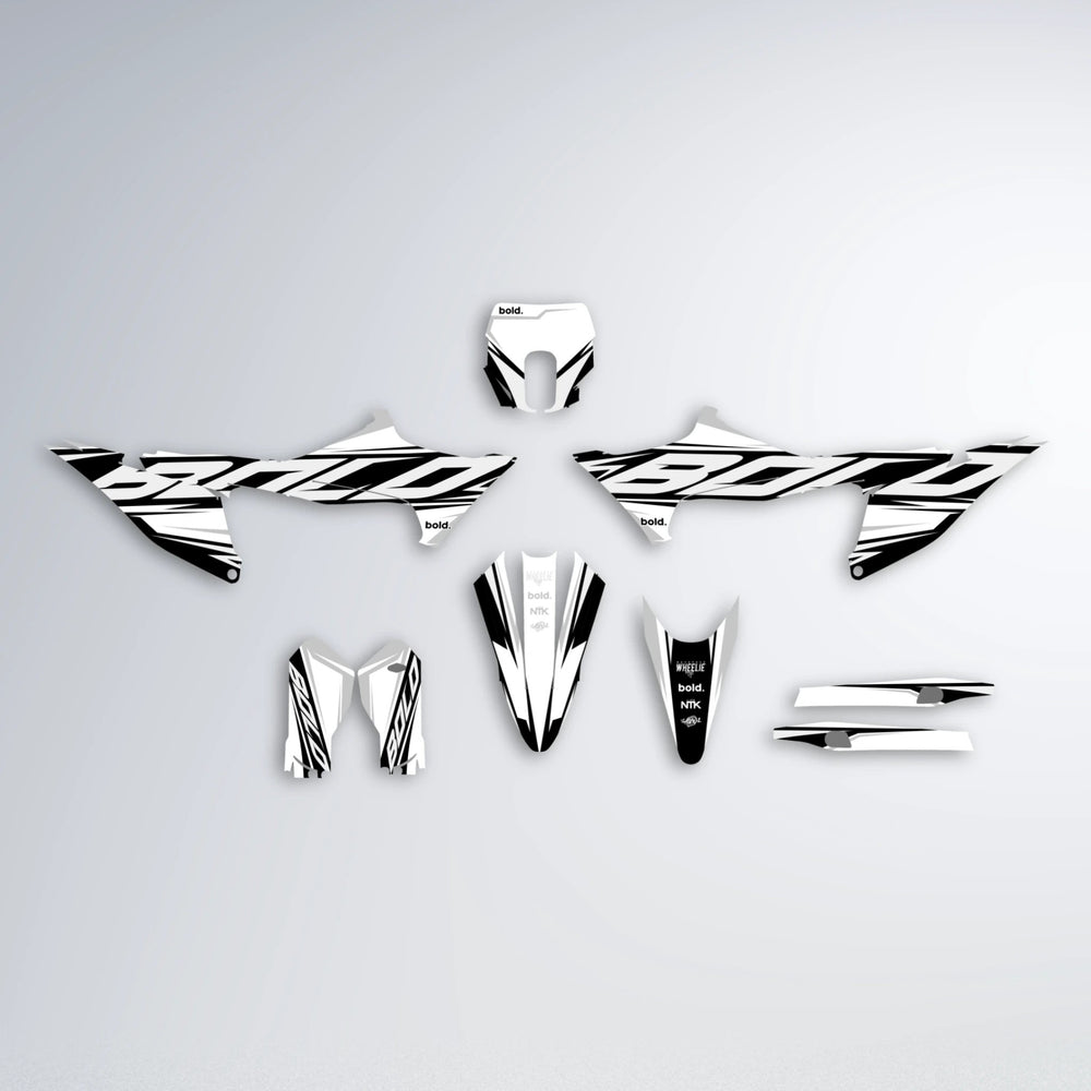 OPTIC Stark Varg SM graphics kit parts layout in White