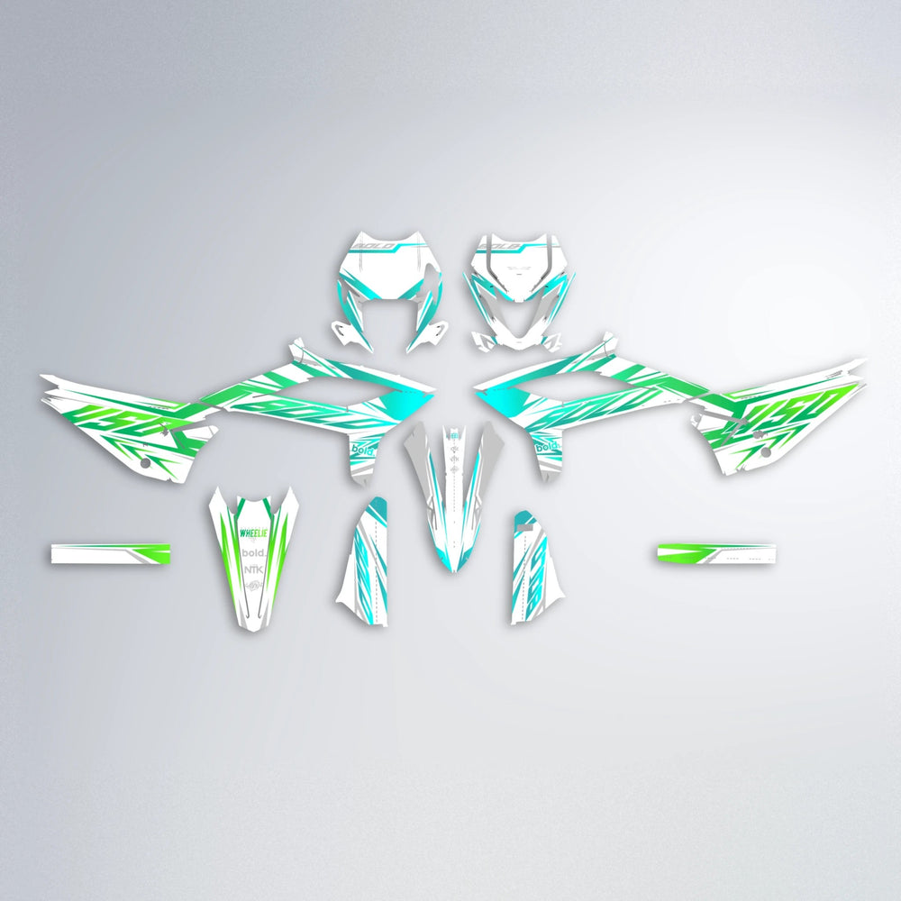 OVERDRIVE Beta graphics kit parts layout in Cyan & Green