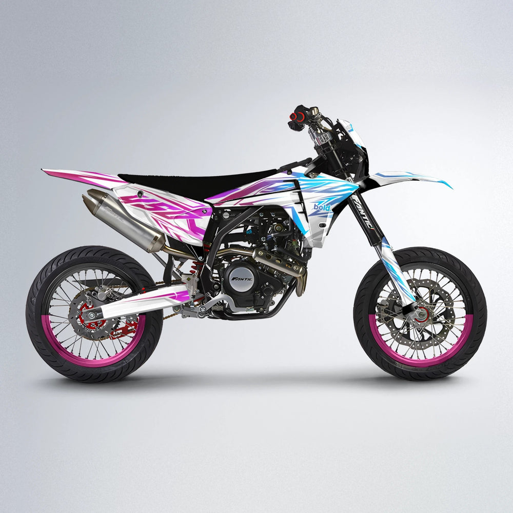 OVERDRIVE Fantic supermoto graphics kit in Pink & Light Blue