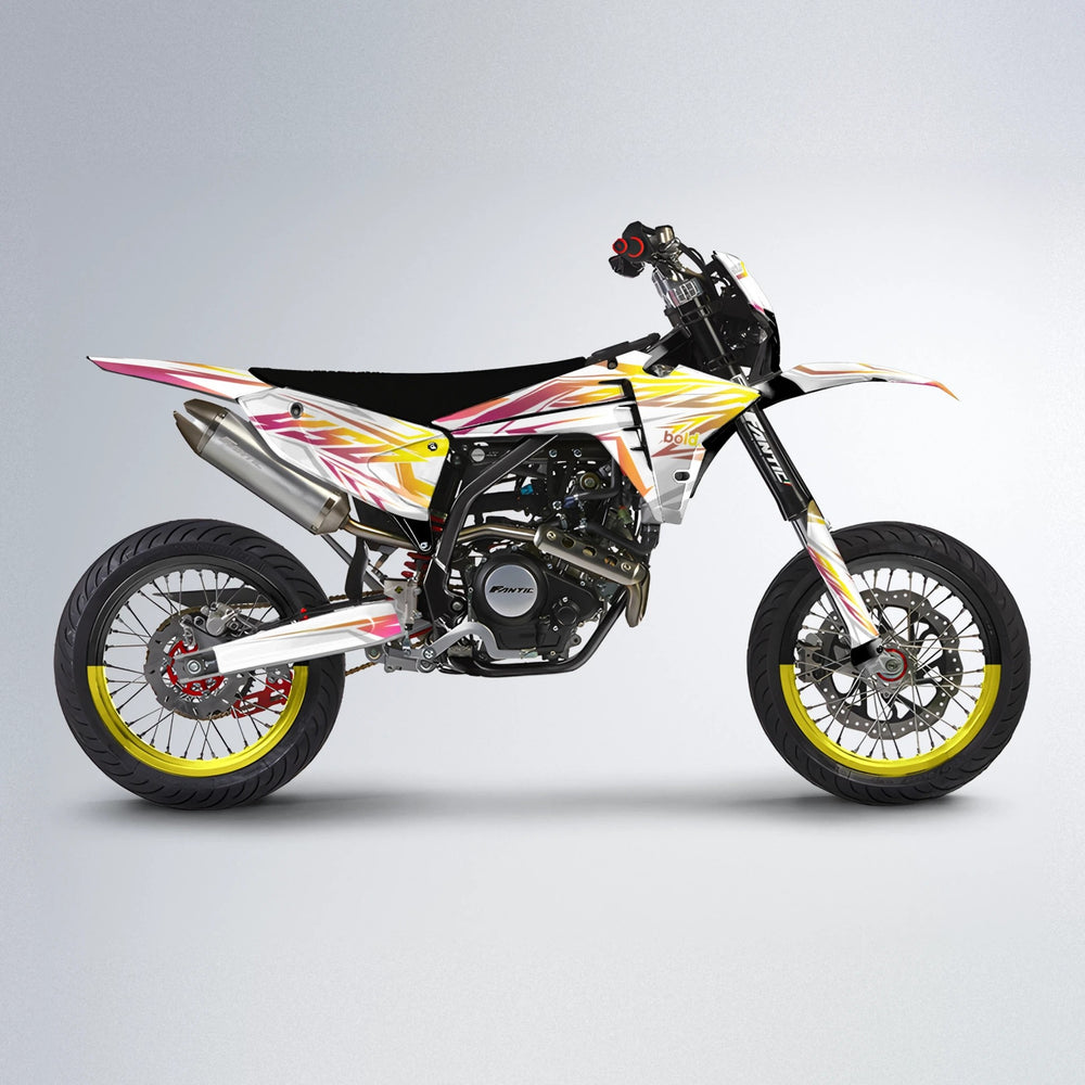 OVERDRIVE Fantic supermoto graphics kit in Pink & Yellow