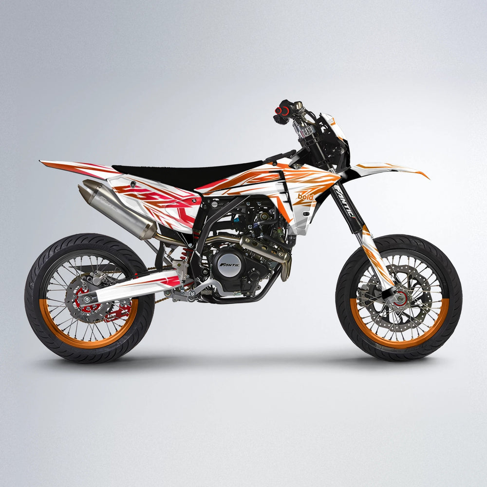 OVERDRIVE Fantic supermoto graphics kit in Red & Orange