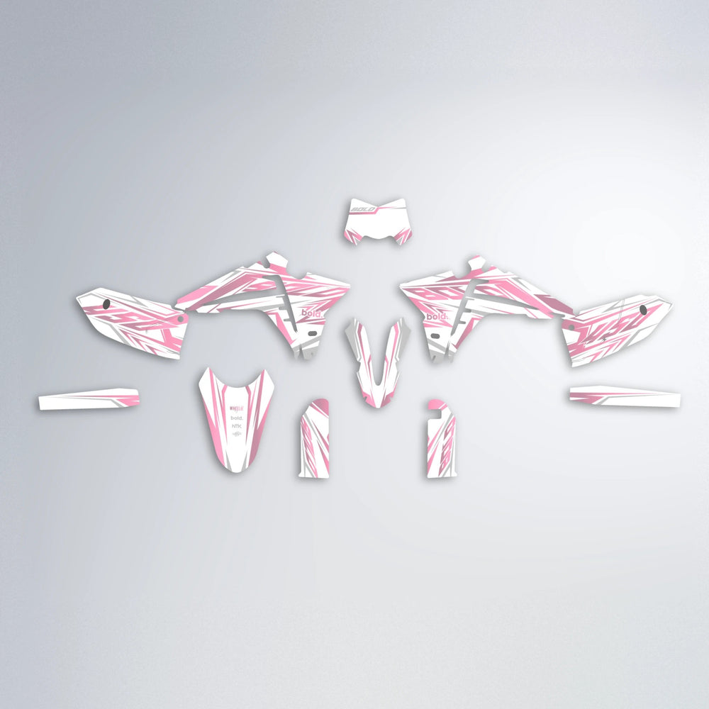 OVERDRIVE Fantic graphics kit parts layout in Sakura Pink