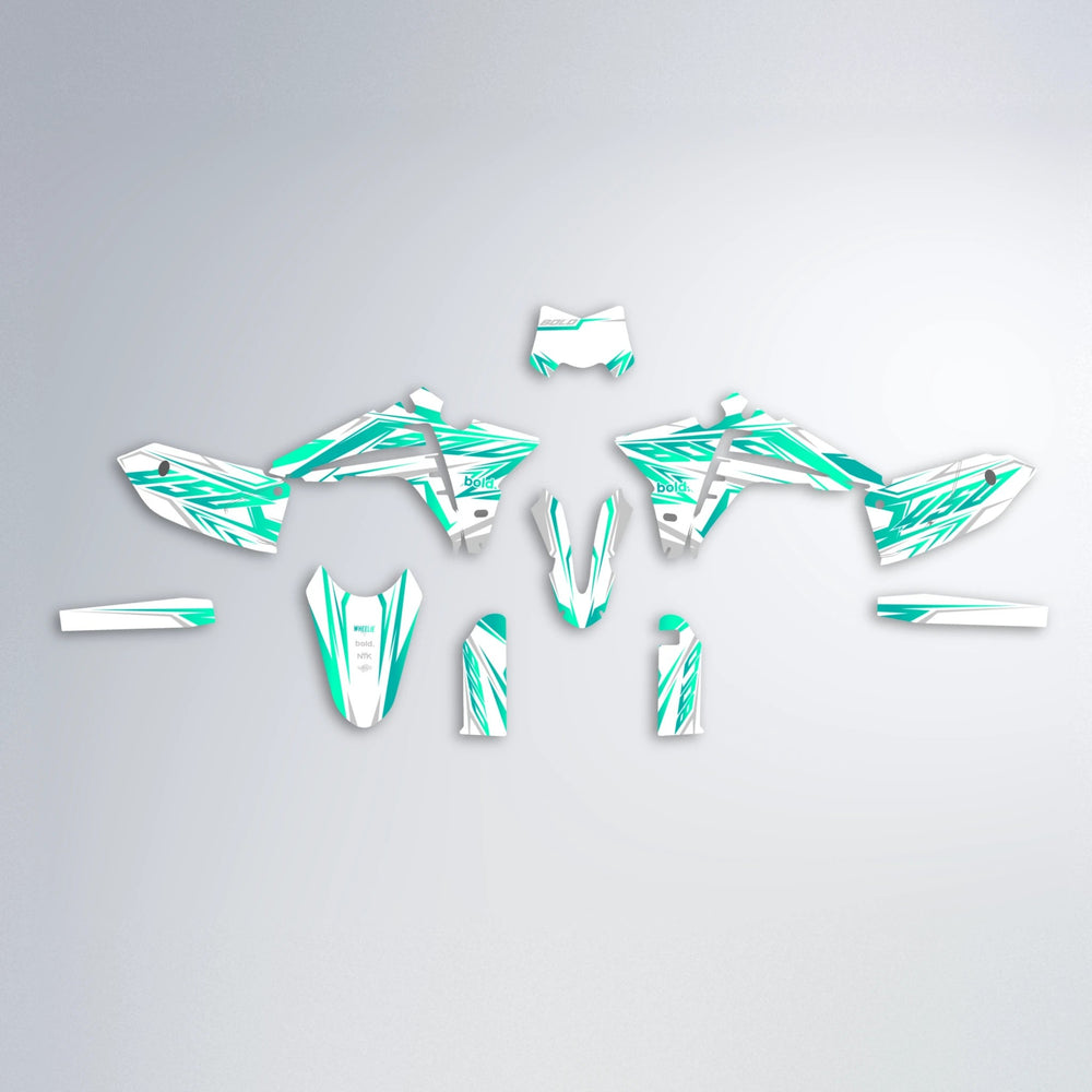 OVERDRIVE Fantic graphics kit parts layout in Teal