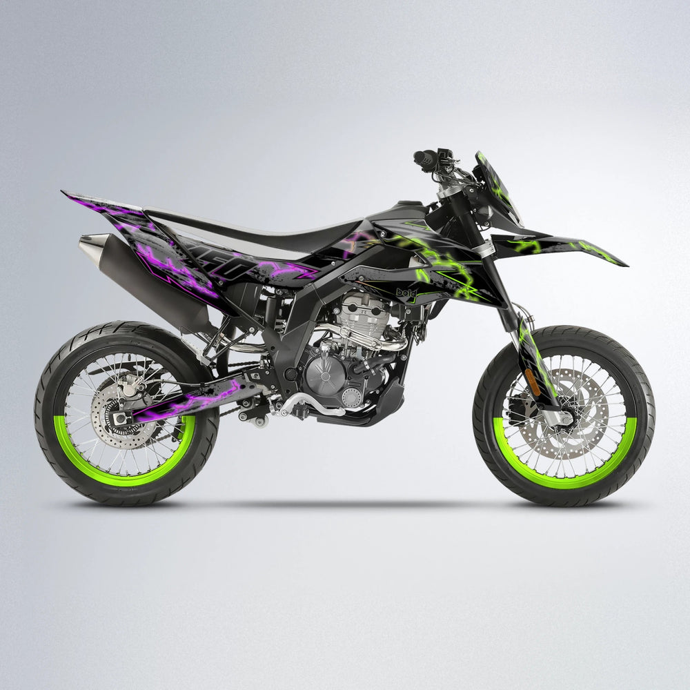 PATCHY Aprilia SX 125 supermoto graphics kit in Purple & Yellow