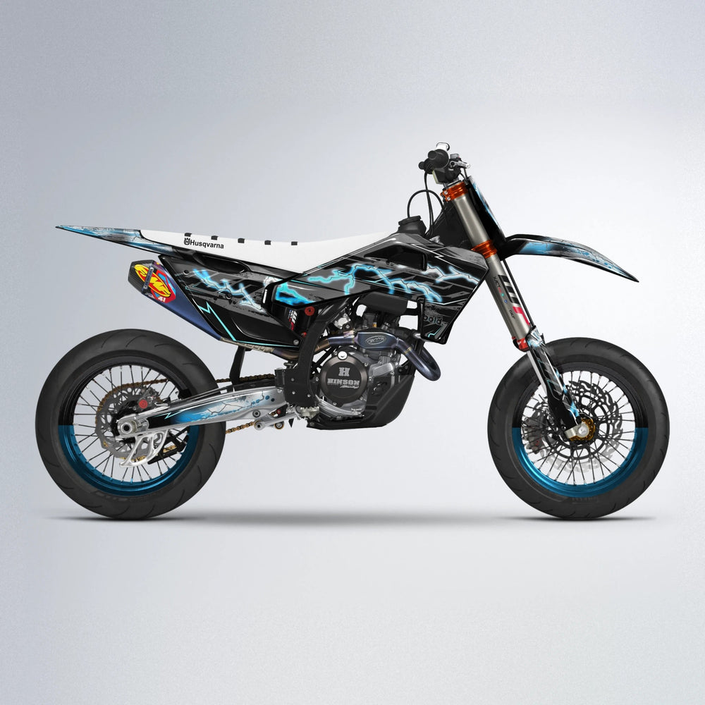 PATCHY Husqvarna FE/TE supermoto graphics kit in Light Blue & White