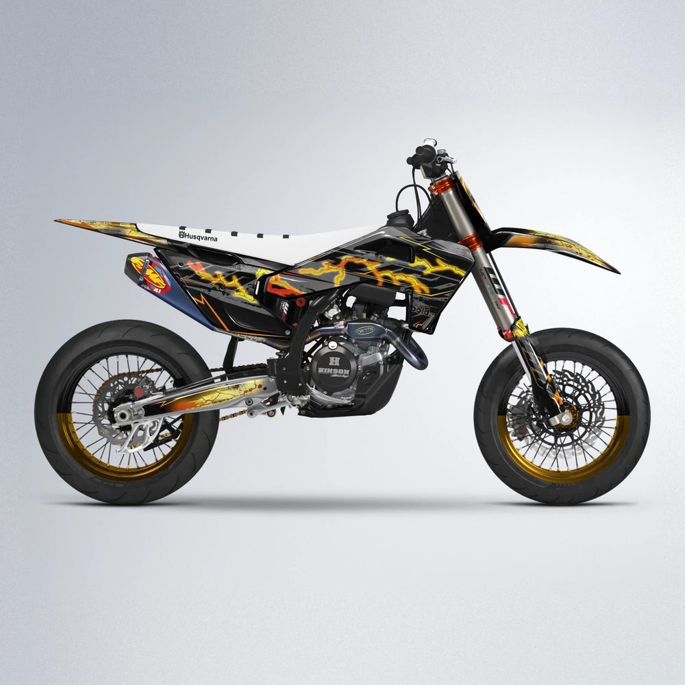 PATCHY Husqvarna FE/TE supermoto graphics kit in Orange & Yellow