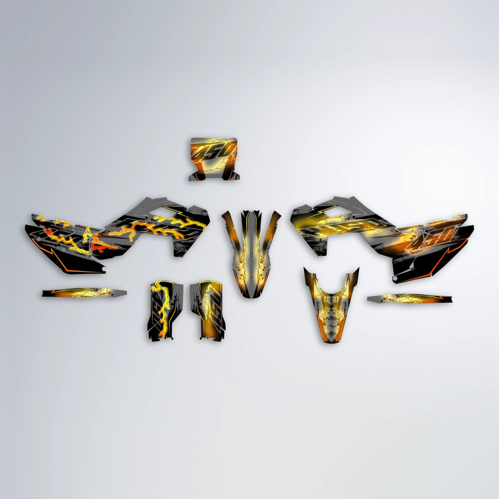 PATCHY Husqvarna FE/TE graphics kit parts layout in Orange & Yellow