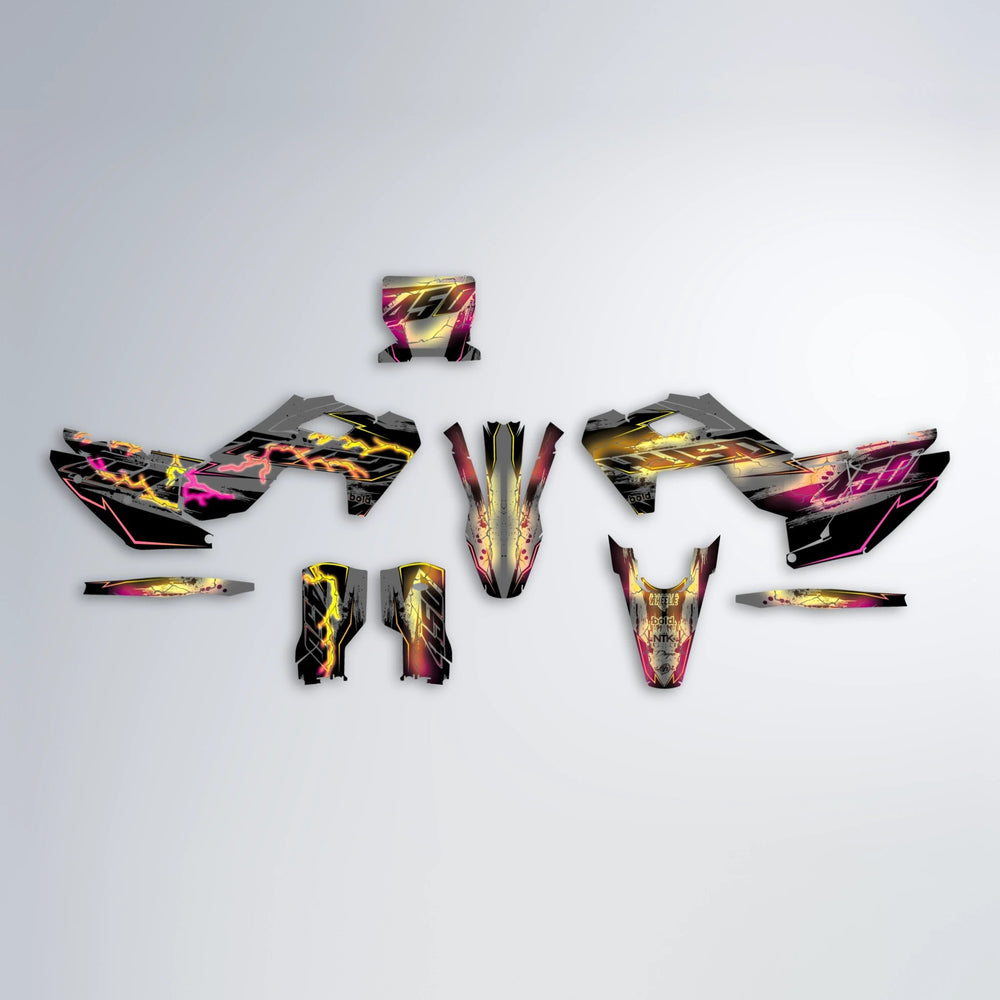 PATCHY Husqvarna FE/TE graphics kit parts layout in Pink & Yellow