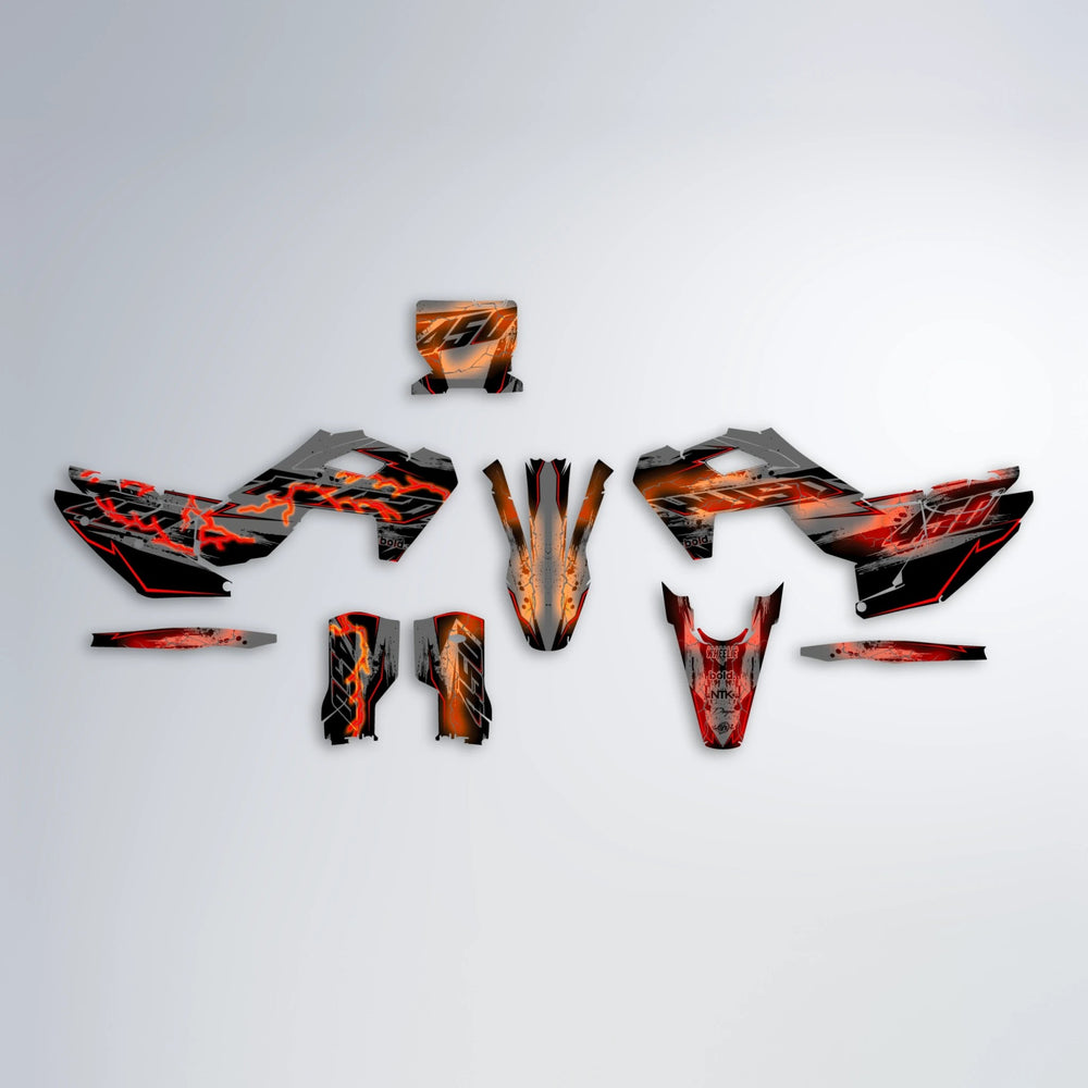 PATCHY Husqvarna FE/TE graphics kit parts layout in Red & Orange