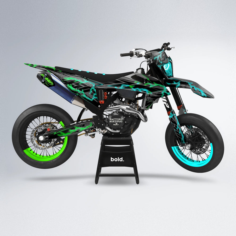 PATCHY supermoto graphics kit in Cyan & Green