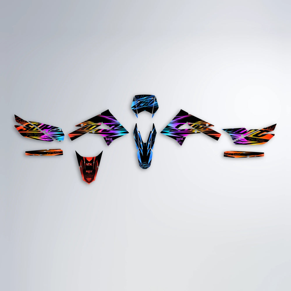 PHANTOM Derbi Senda graphics kit parts layout in Sunset Fade