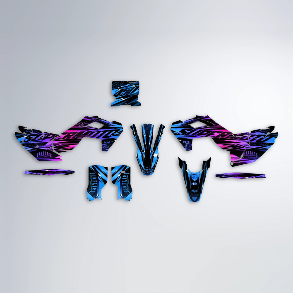 PHANTOM Husqvarna FE/TE graphics kit parts layout in Blue Purple Fade