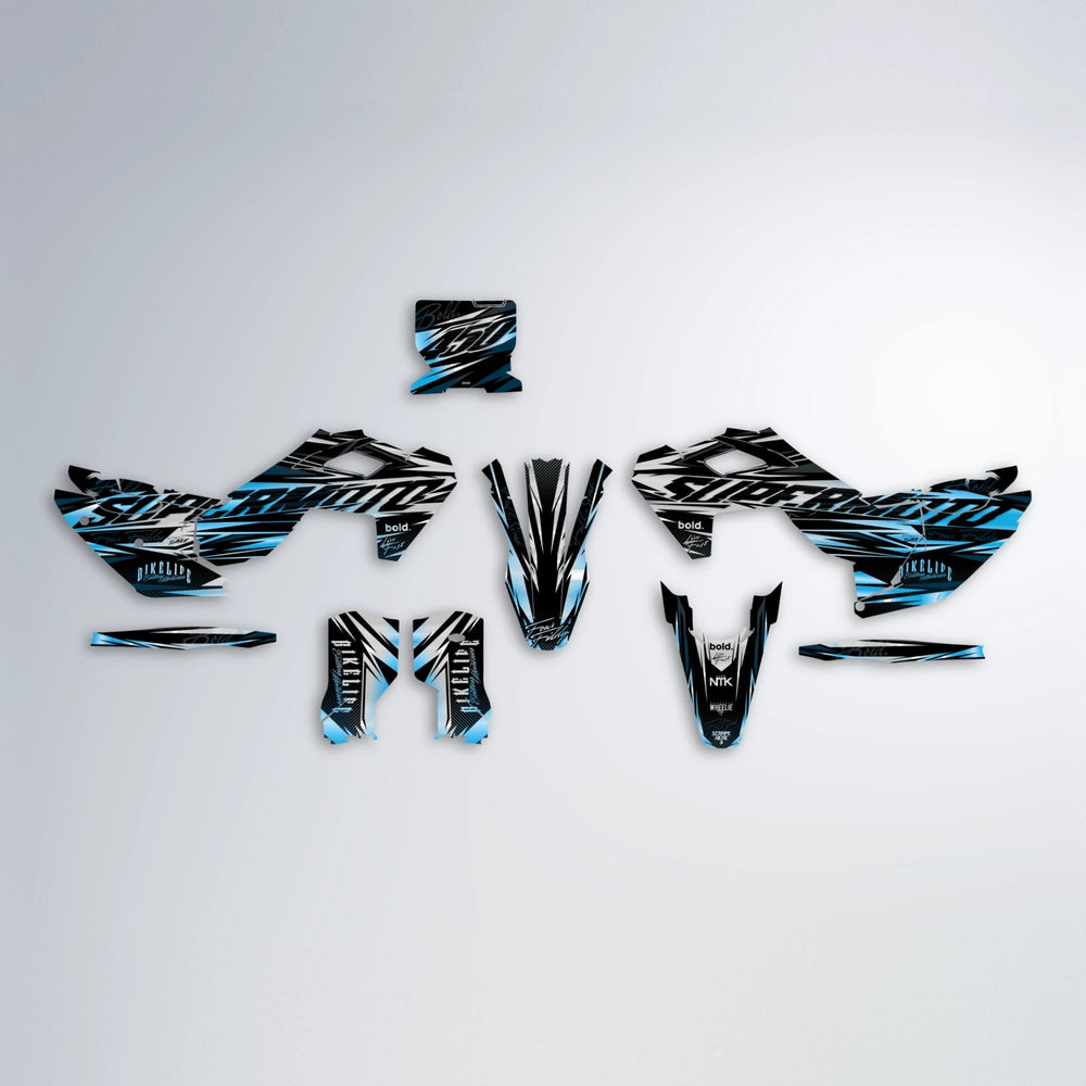 PHANTOM Husqvarna FE/TE graphics kit parts layout in Light Blue & White