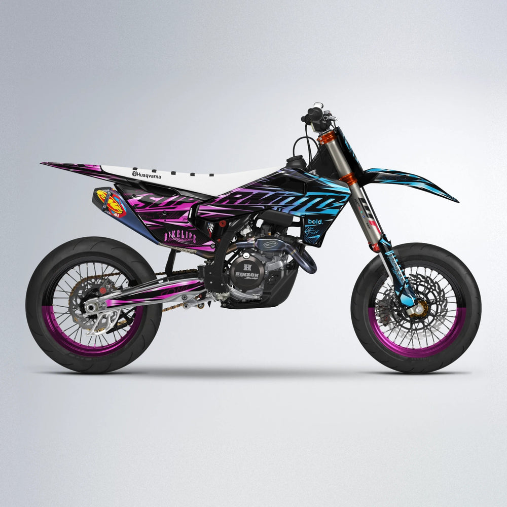 PHANTOM Husqvarna FE/TE supermoto graphics kit in Pink & Light Blue