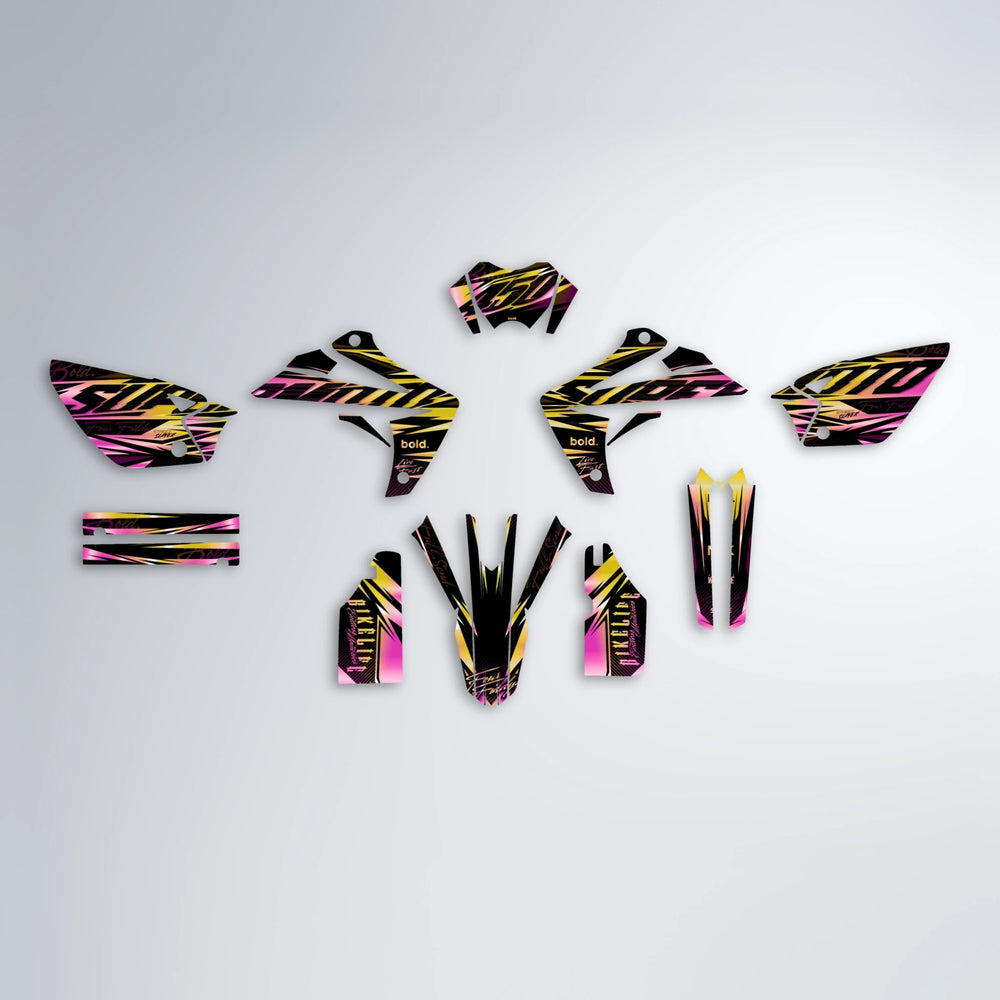 PHANTOM Rieju MRT graphics kit parts layout in Pink & Yellow
