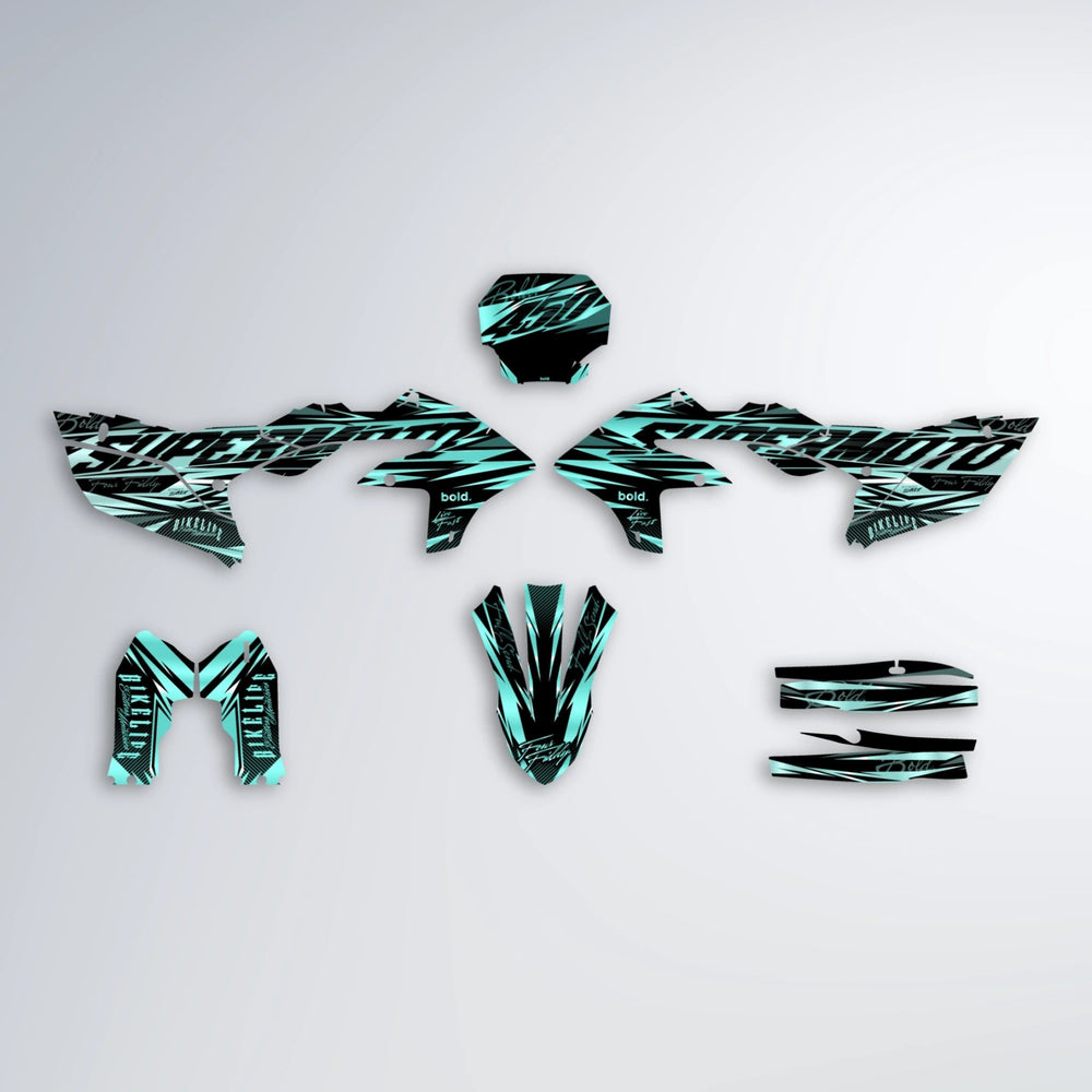 PHANTOM Yamaha YZF MX graphics kit parts layout in Mint